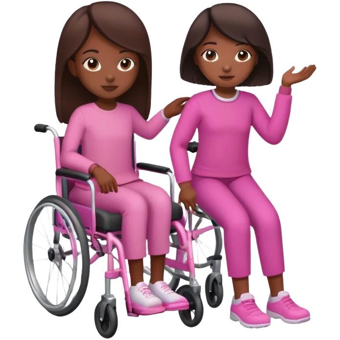 One dark brown sister pushing her brown sister in a pink wheelchair emoji