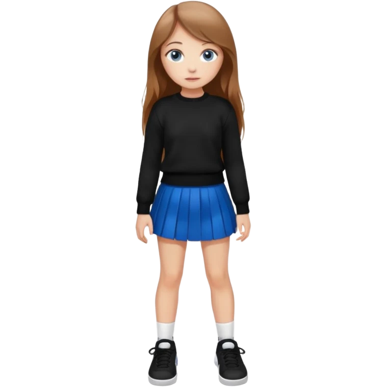 девушка с русыми длинными волосами, голубыми глазами, в черной короткой юбке и вязаной черной кофте с дырками, в белых кедах emoji