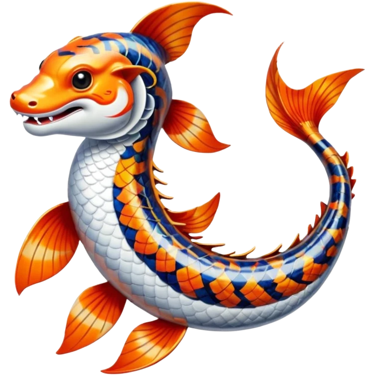 Exotic Tropical Floral Swirl-Patterned Tribal Pretty Asian ornate painted Japanese aesthetic beautiful shiny pretty glossy smooth Koi-Fish-Sergal-creature with tiger stripes on it emoji