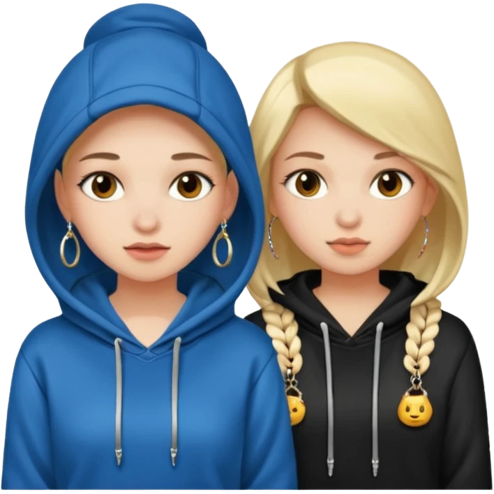  2 girl in hoodie with jewelryemoji emoji