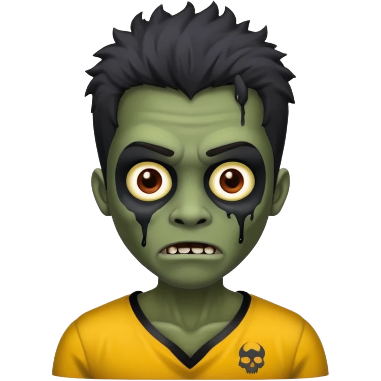 Zumbi com cabelo preto de tamanho médio e roupa preta (Masculino) emoji