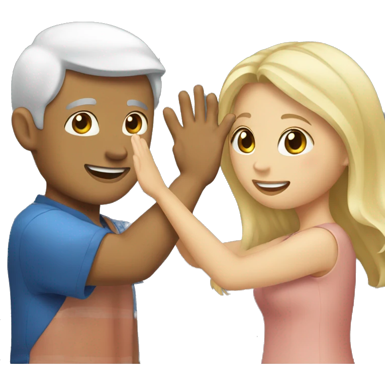 Asian man and blonde girl high fiving  emoji