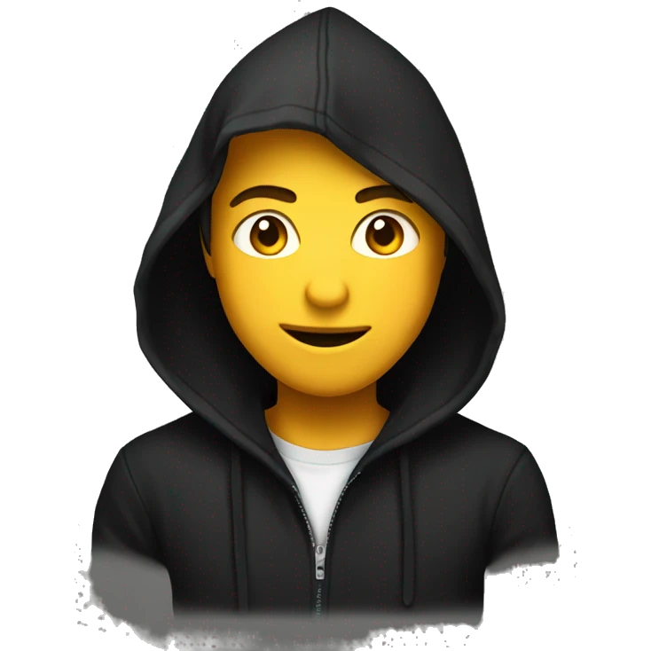 zesty teenage boy wearing black hoodie with hood on emoji