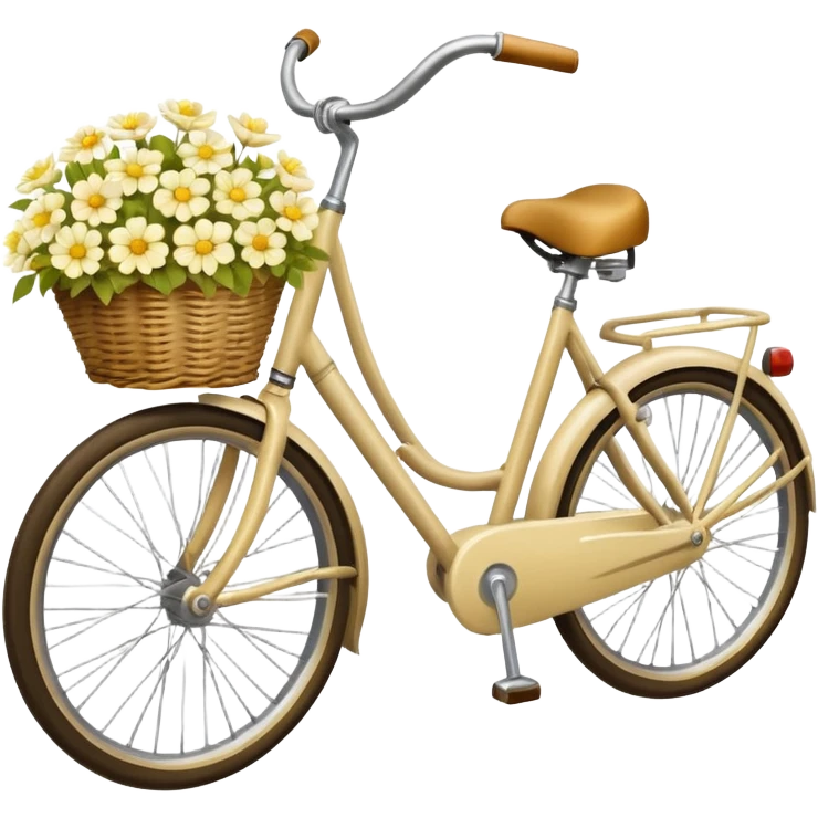 Vintage beige bike with a basket and flowers  yellow and white  emoji