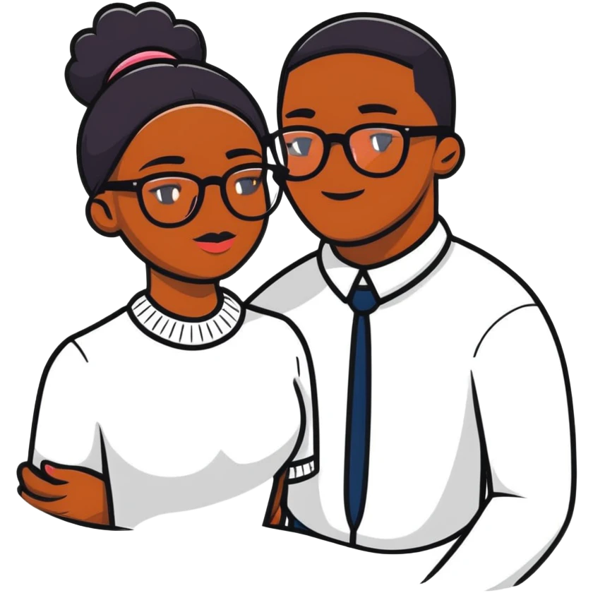 Black woman and White man wearing glasses and being in love emoji