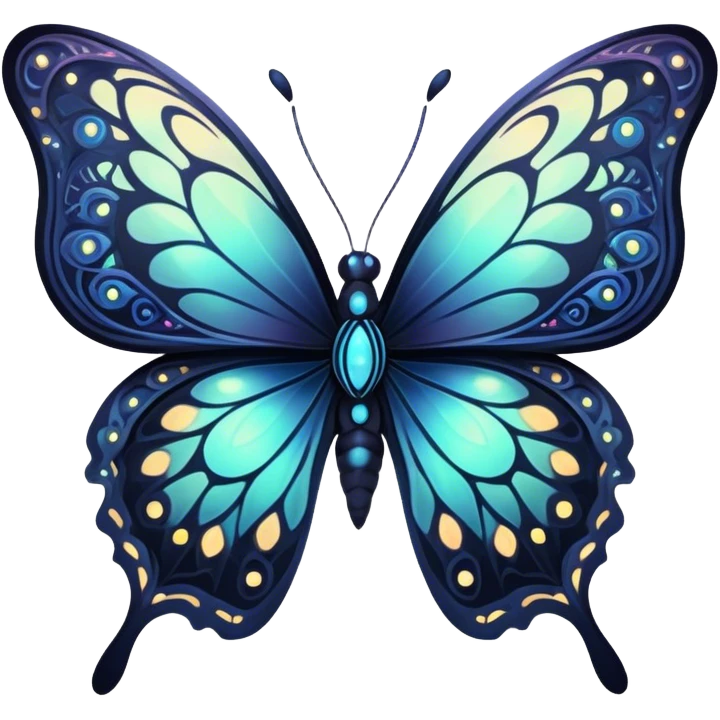 Dark, glowing, bio-luminescent butterfly, with intricate patterns, detailed markings emoji