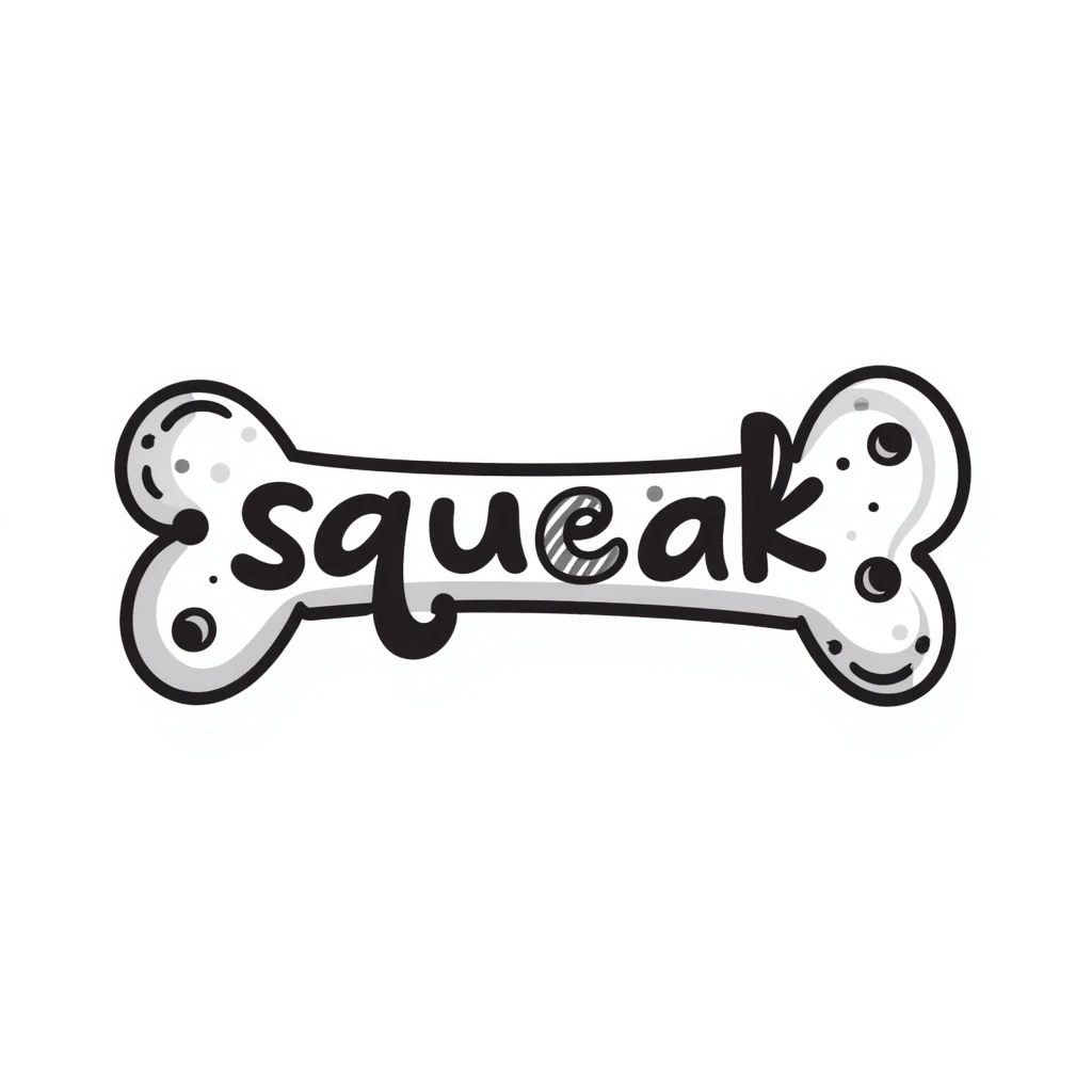 dog bone with the word 'squeak', colorful doodle style emoji