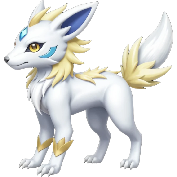 Shiny Albino WereGarurumon-Meloetta-Renamon-Absol-fusion-hybrid-creature (full body) emoji