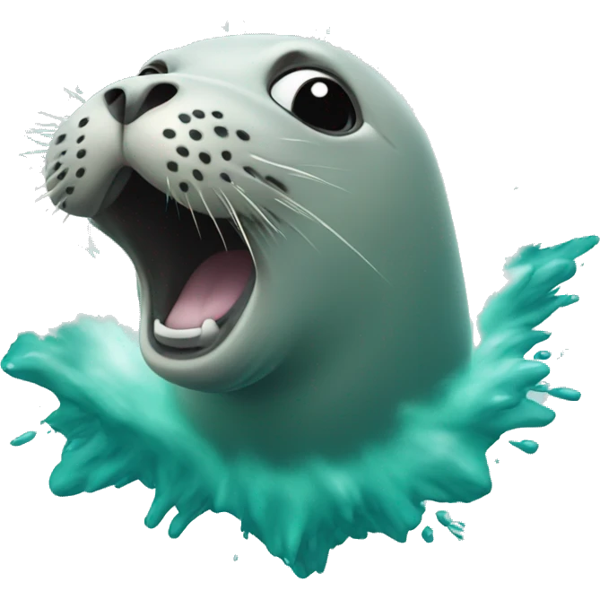 teal-coloured seal exploding head emoji