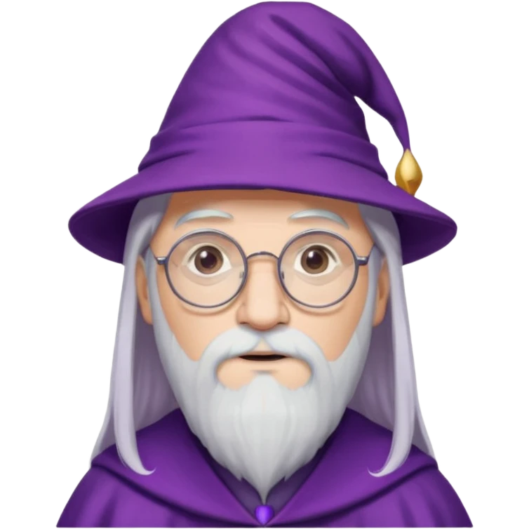 dumbledore, white hair, wear purple magic hat, glasses emoji