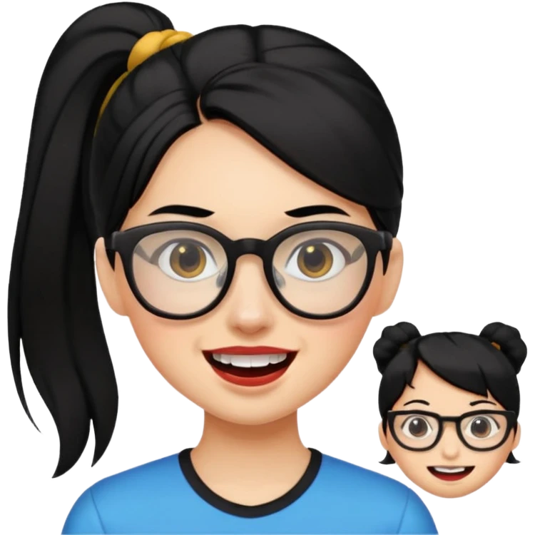 여자아이 하나로포니테일 검은머리 덧니+안경 emoji