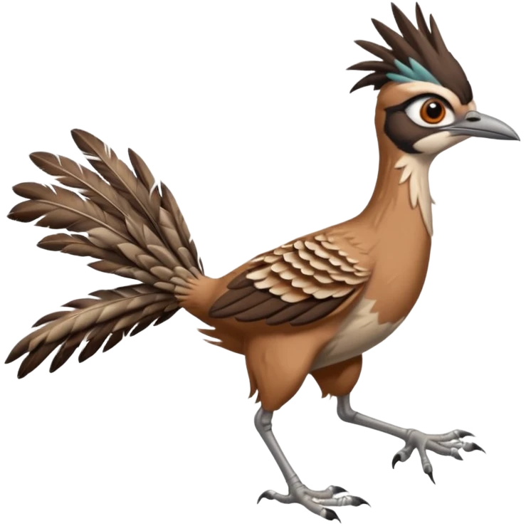realistic roadrunner bird emoji, running with long feathered tail pointed down and back emoji