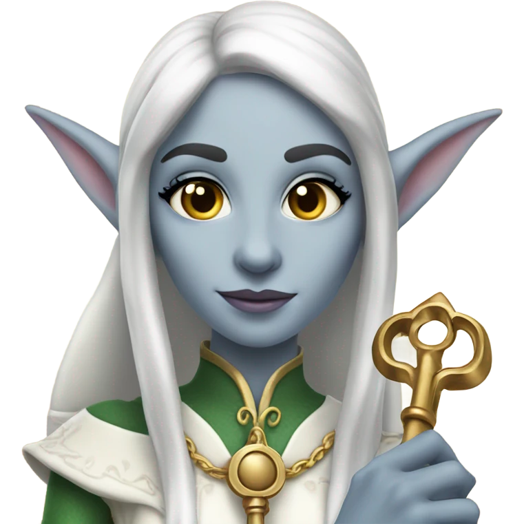 an elf woman login holding a big key emoji