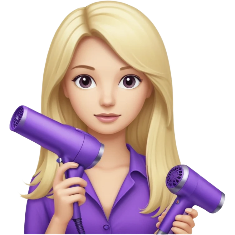 blonde with long hair holding a purple Dyson hair dryer emoji