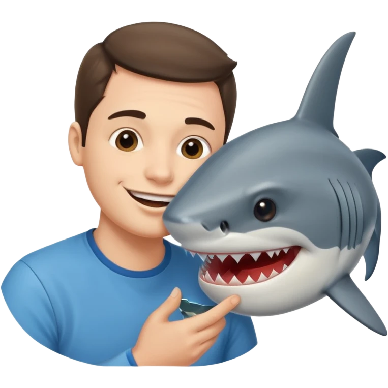 Man kissing a picture of a shark emoji
