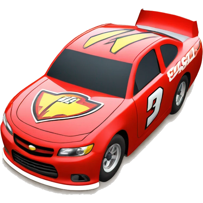 a red nascar car with a lightning emoji