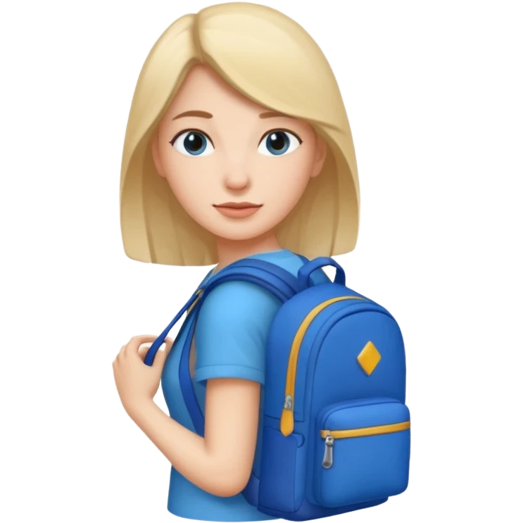 Femme avec un sac à dos bleu emoji