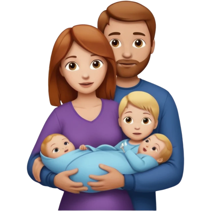 A mother and father with a baby - the mother has reddish-brown hair, father has brown hair and baby has blonde hair emoji