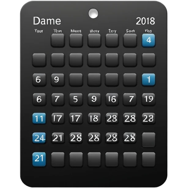 payment schedule — a black matte calendar with evenly spaced date blocks, subtle highlighted payment days, clean geometric shapes, no text or numbers, monochrome black color palette, soft studio lighting, smooth surfaces, modern fintech style emoji