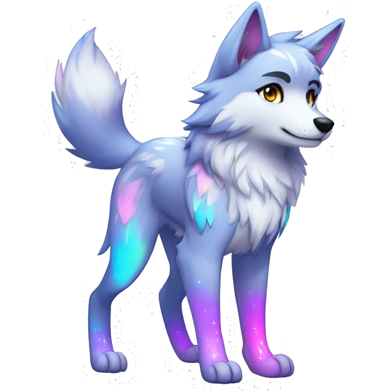 Anthro Colorful Shiny Fionbri-Falvie-sparkle-wolf-sona with shiny markings full body emoji