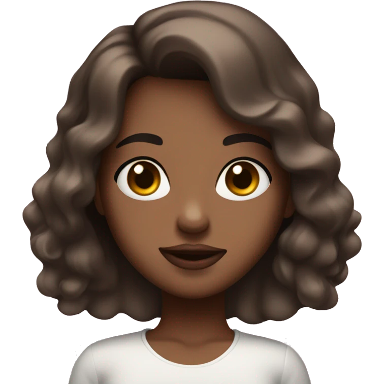 very brune girl with ondulanted hair with white skin and very brown eyes, pink lips, white top emoji