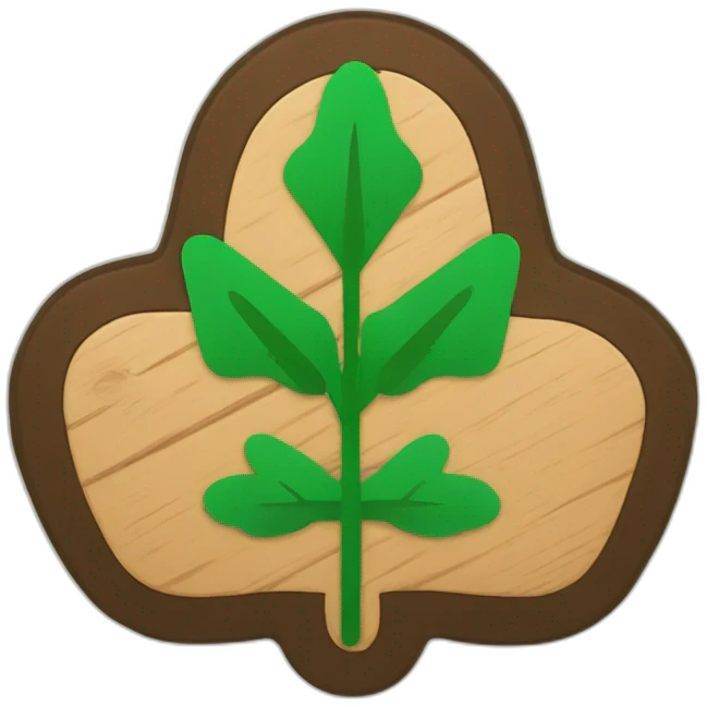 wood badge with up arrow emoji