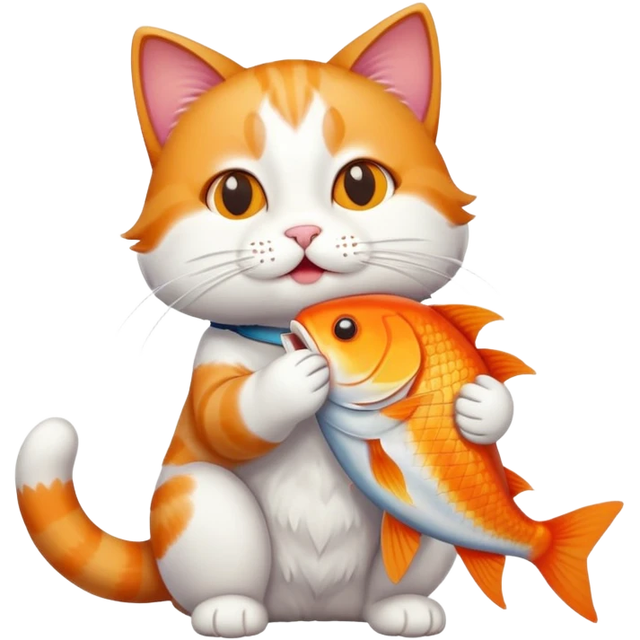 cat full body sitting holding a fish in its mouth emoji