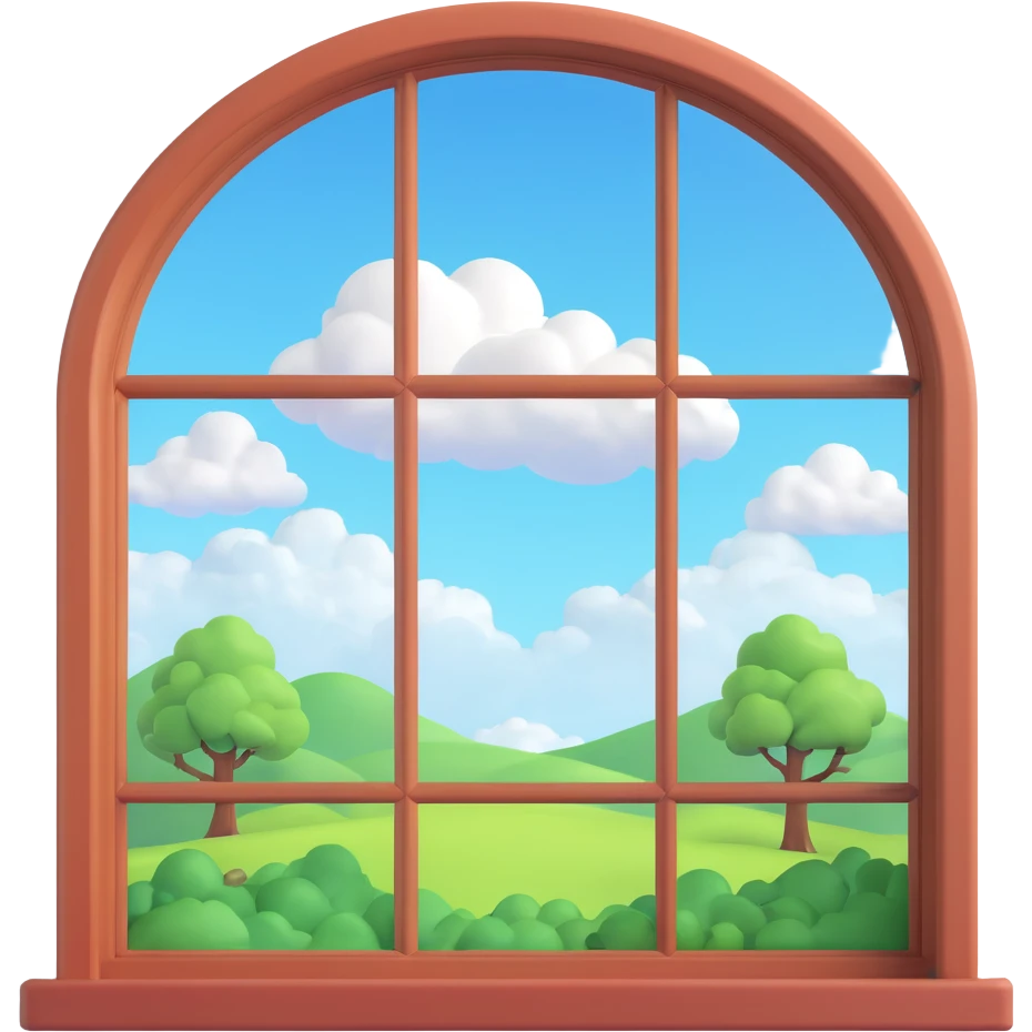 a big window with a idyllic scenery skylight and clouds visible emoji