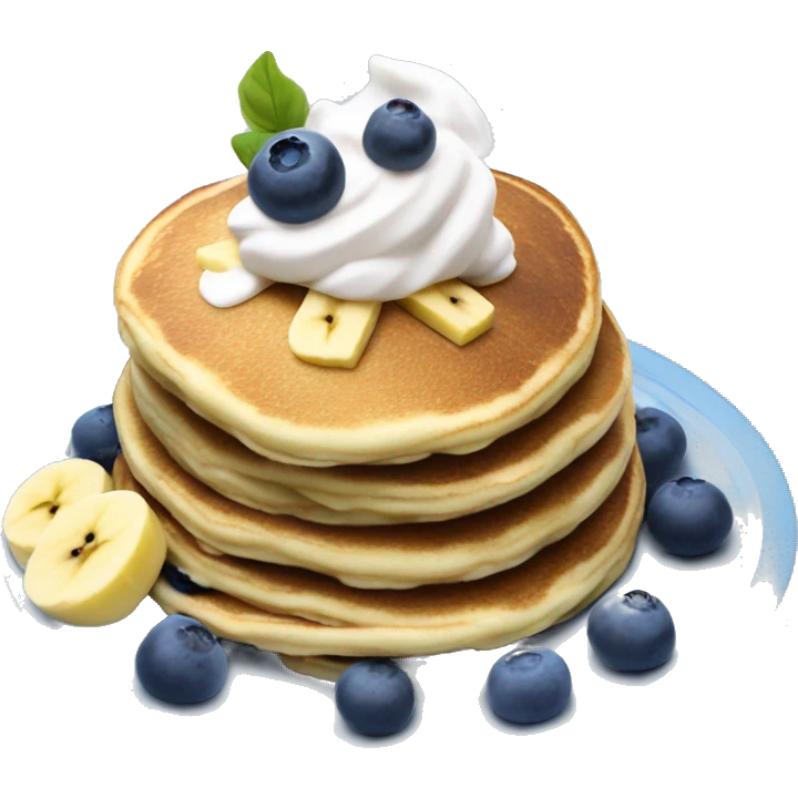 Blueberry pancakes with whip cream and 1 banana sticking in the top emoji
