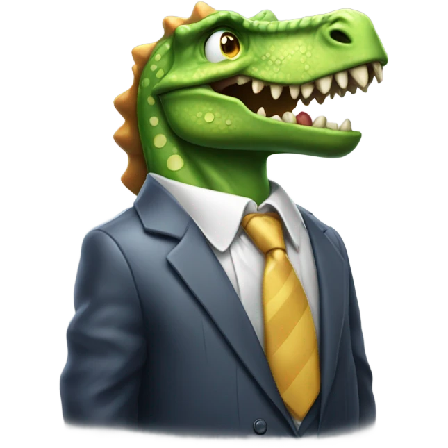 Sweaty dinosaur wearing shirt and tie emoji