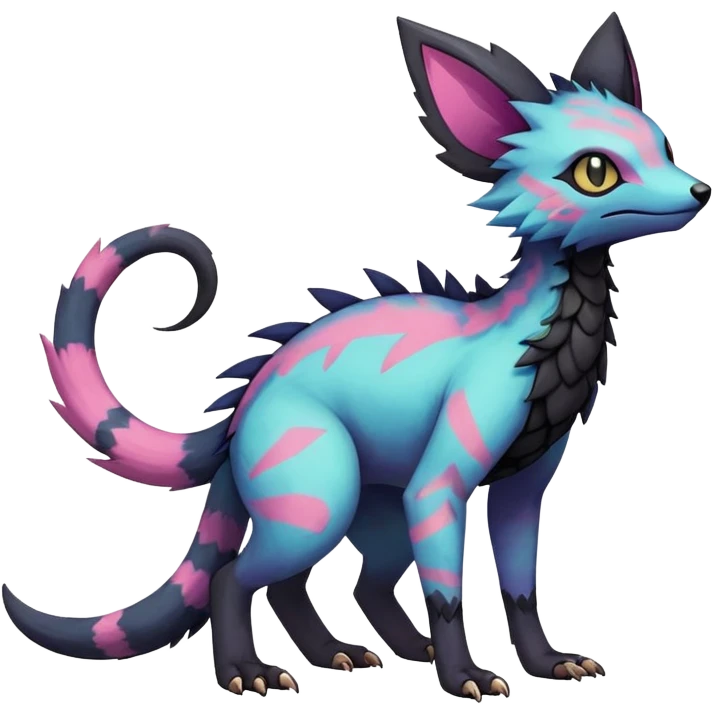 Rare realistic exotic edgy cute pastel gothic epic pretty beautiful handsome gorgeous aesthetic colorful vibrant Vernid-Trico-species-Fakemon-creature by LiLaiRa, 4 legs, 1 tail, random markings, (full body) emoji
