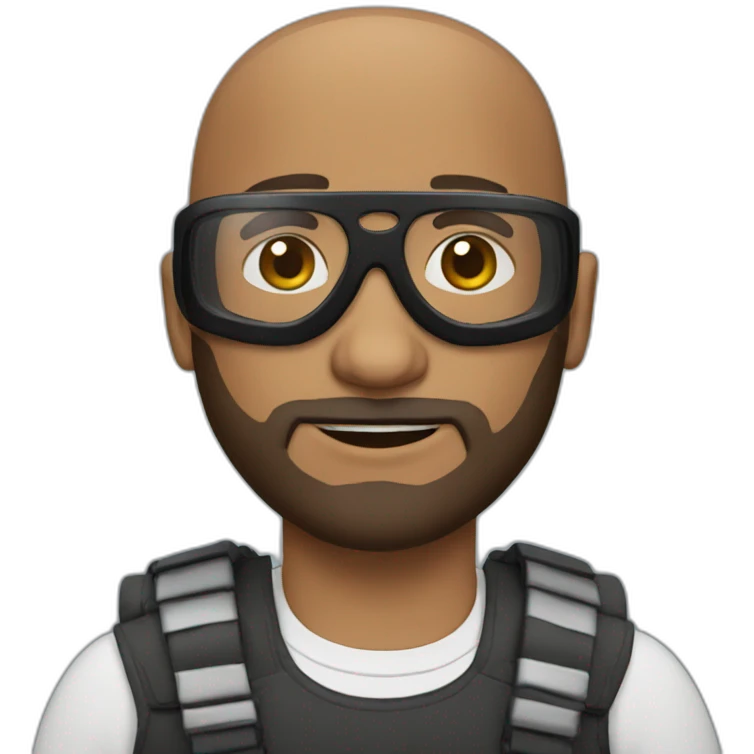 brown bald guy with black goggles with beard emoji
