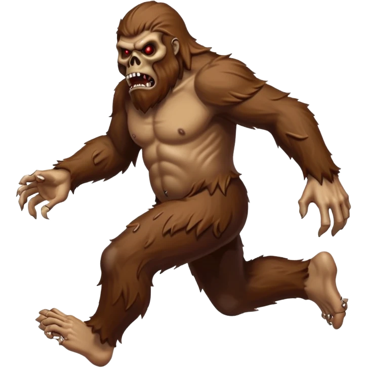 An angry sasquatch running full speed to the right in "blitzkrieg" mode. In the style of you bleeding skull art. Needs to be running in the opposite direction with bloody hands and feet emoji