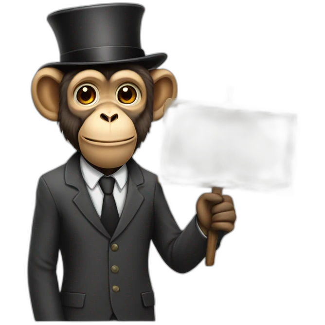 monkey professor with beard and mustache and suit holding a sign with like emoji