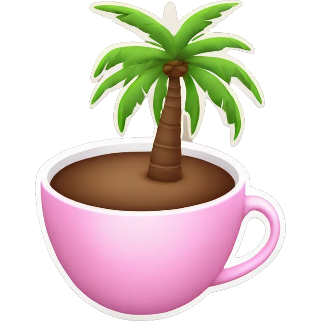 Coffee in pink tea cup with palm trees  emoji