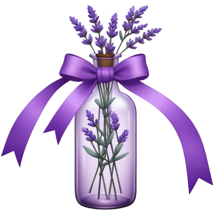 A vintage glass bottle, filled with delicate lavender stems in varying shades of soft lilac and deep aubergine, is adorned with a hand-dyed violet ribbon tied into a gentle bow. The light filters through the dusty glass, casting shadows of lavender sprigs onto the lace-covered surface, as if capturing a fleeting moment of serenity.






 emoji