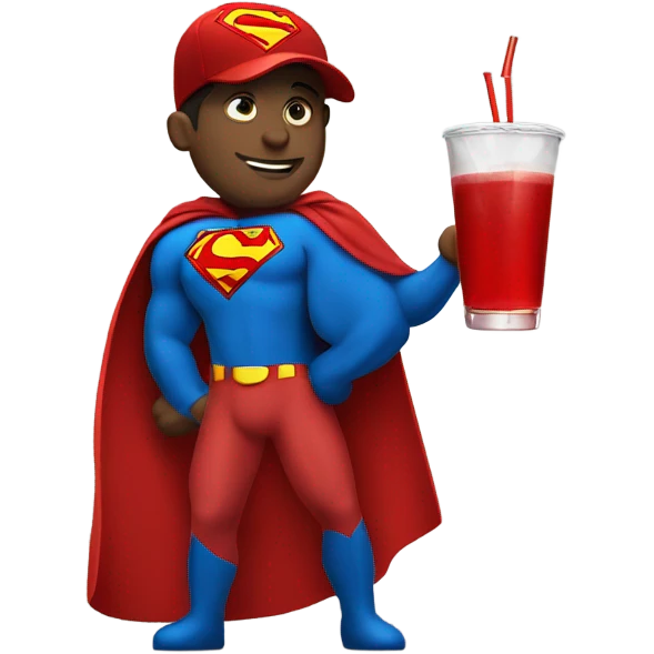 Superman with red hat and red drink emoji