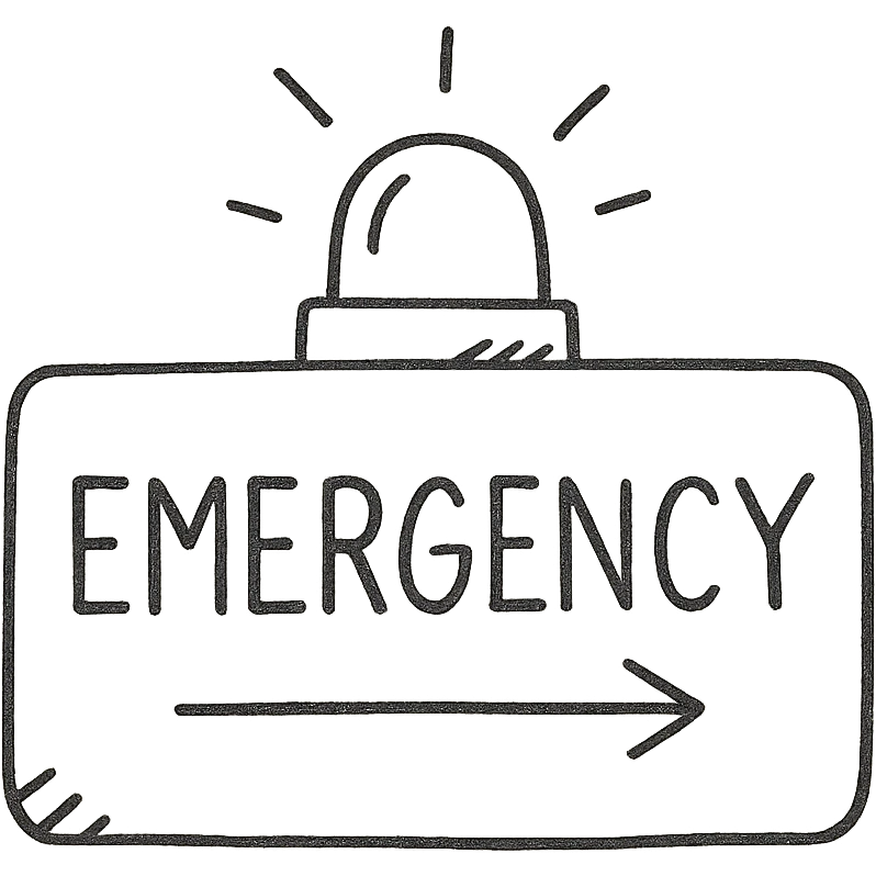 emergency light box with word "emergency -->" emoji