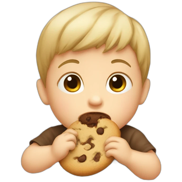 Infant boy eating a cookie emoji