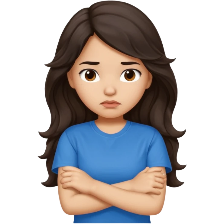 Hispanic girl with long wavy hair crossing her arms and pouting emoji