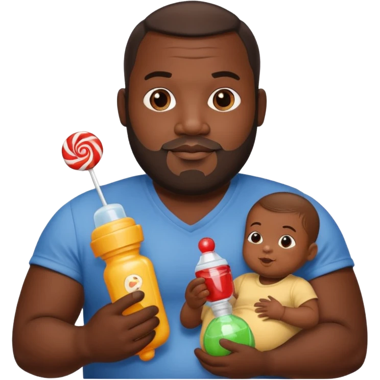 Big black man hold a  baby bottle and a lollipop emoji