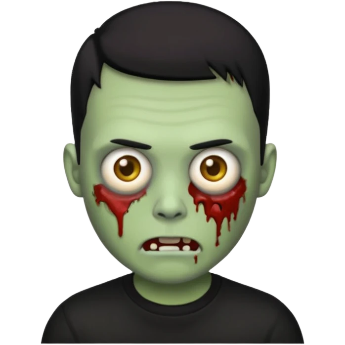 zombie iPhone emoji with buzz cut black hair and black t-shirt emoji