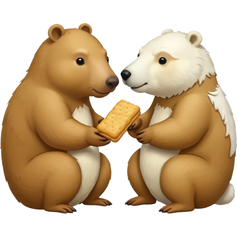 capybara and an snow bear eating biscuits with each other emoji