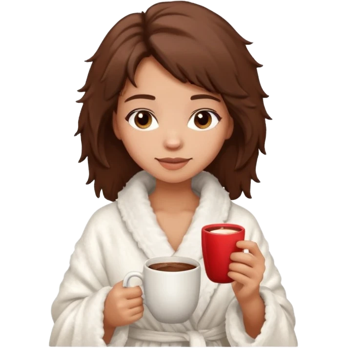 {
      "type": "human",
      "look": "fluffy robe woman, messy hair, holding cup of cocoa",
      "description": "a woman in a fluffy robe with messy hair, holding a cup of cocoa"
    } emoji