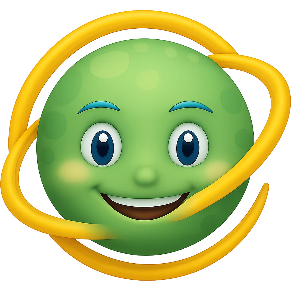 Add a ring around the smiling planet emoji style, no background. Keep the emoji style look and feel. emoji