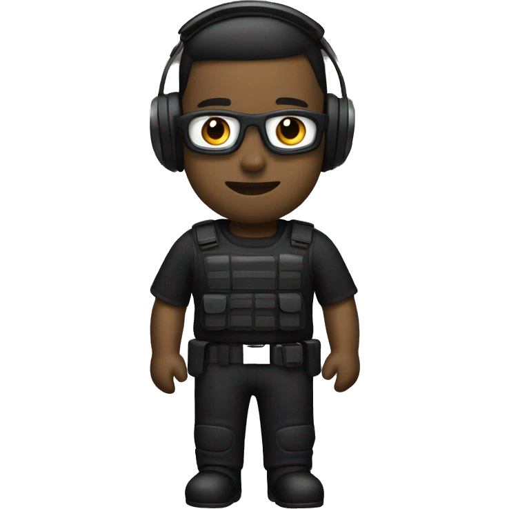 operator dressed in black with a milatary helmet, without glasses, wearing a headset, preferably american male emoji