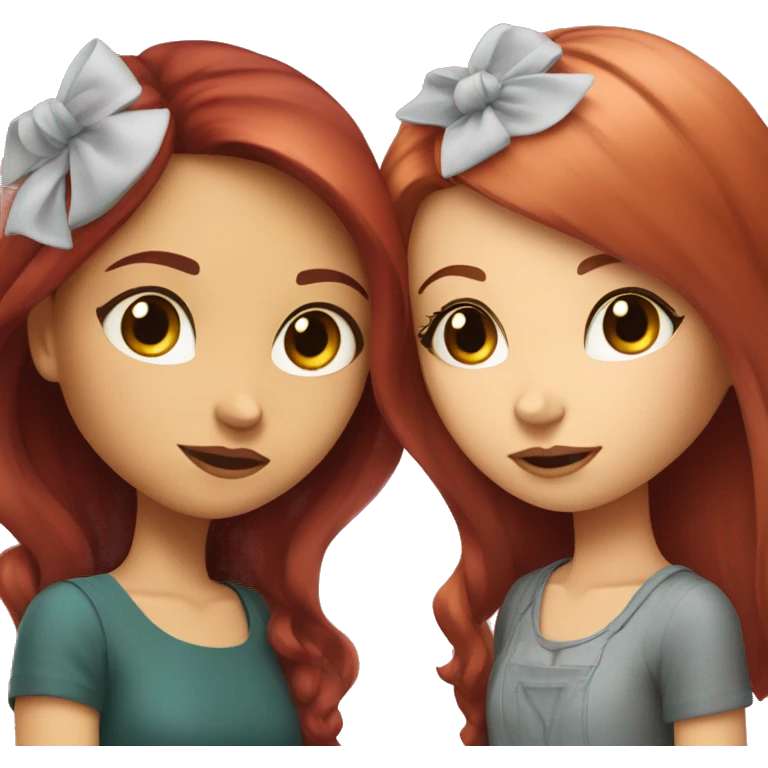 A red-haired girl makes another brunette girl eyelashes emoji