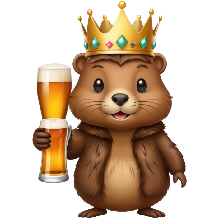 beaver with a crown on her head and a glass of beer in her hands emoji