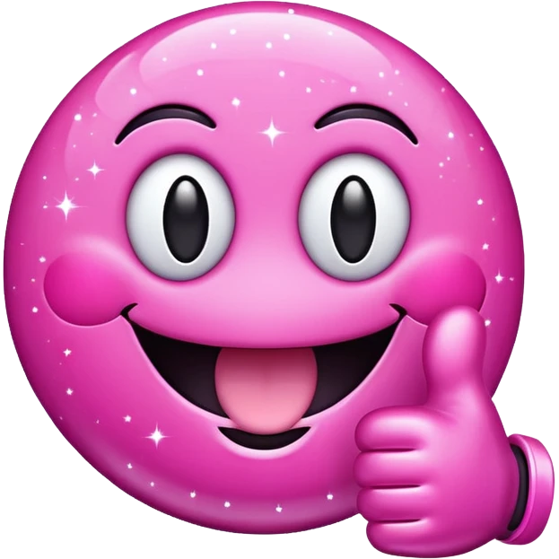 pink sparkly smiley face with two thumbs up, vibrant and cheerful emoji