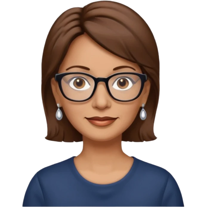 Women 50 years, brown eye and hair with glasses and earing emoji